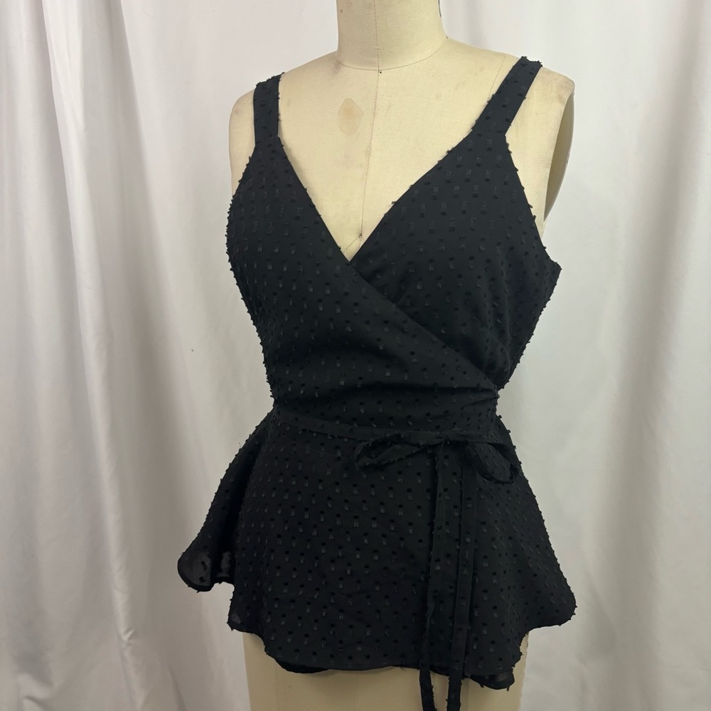 Loft Black Wrap Polkadot Peplum Tank Top